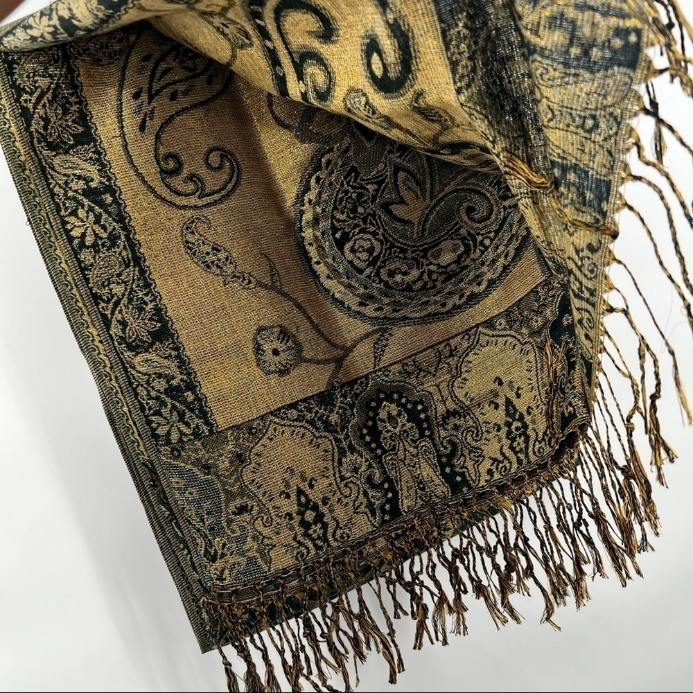 Pashmina and silk scarf gold blue hues - Picture 2 of 9